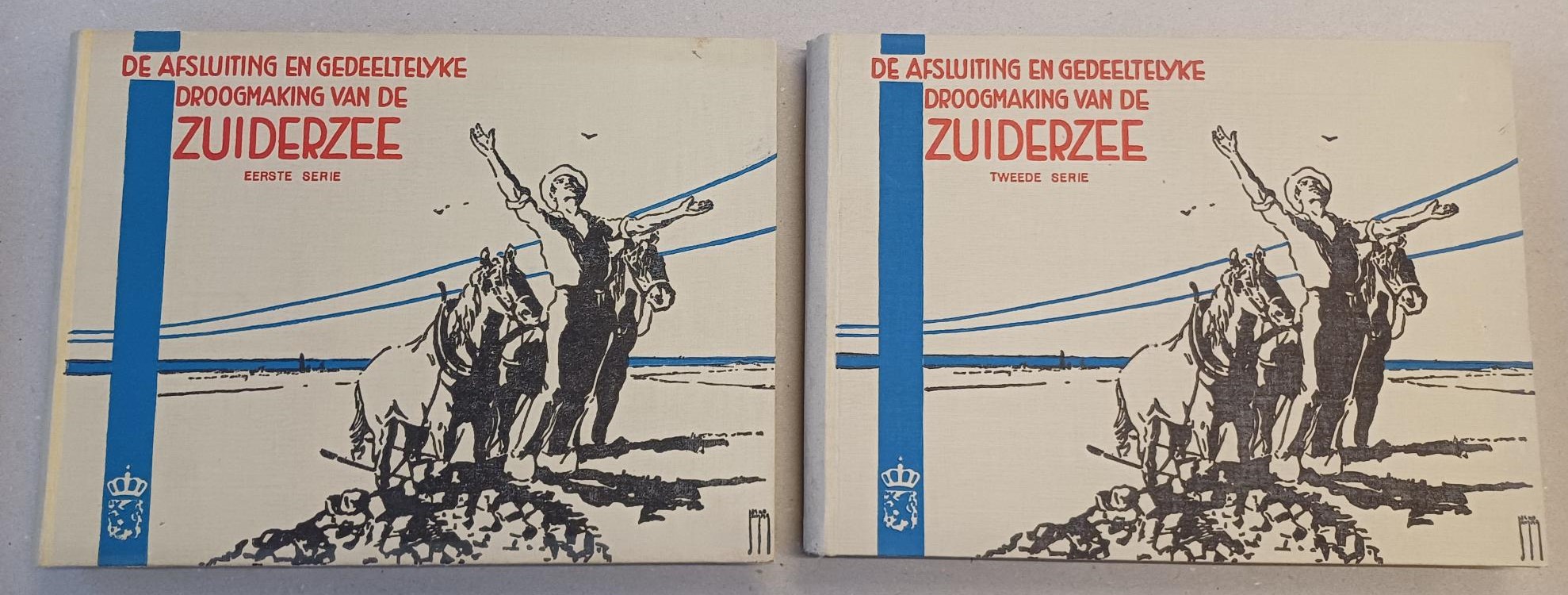  - De afsluiting en gedeeltelyke droogmaking van de Zuiderzee - Eerste en tweede serie - 10 albums in 2 linnen banden + 11 en 12