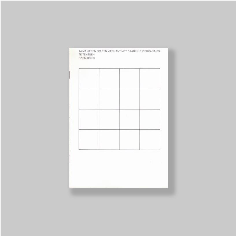 Brink, Harm Cornelis (De Bilt, 1947) - - 14 manieren om een vierkant met daarin 16 vierkantjes te tekenen/14 ways to draw a square with 16 small squares inside. het aantal te tekenen manieren is niet uitputtend onderzocht/the number of possible ways has not been analyzed exhaustively.